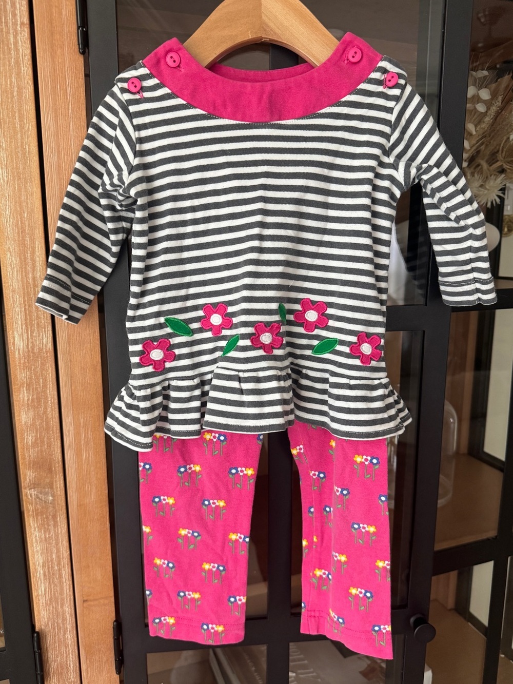Florence Eiseman set long sleeve dress top applique pants baby girl flowers